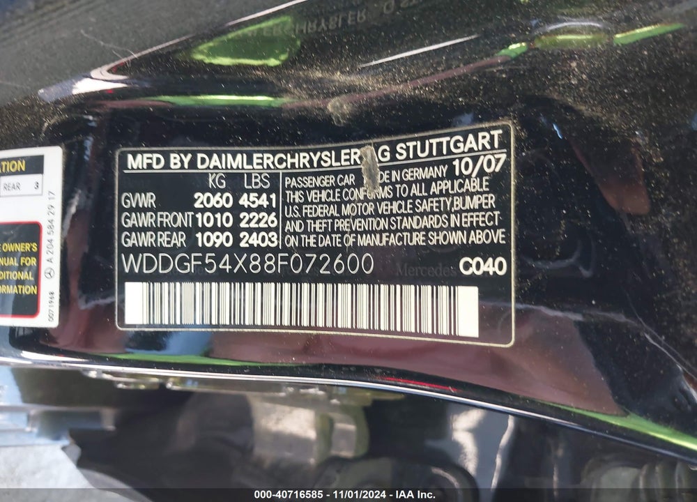 2008 MERCEDES-BENZ C 300 LUXURY/SPORT VIN: WDDGF54X88F072600
