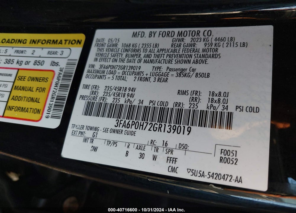 2016 FORD FUSION SE VIN: 3FA6P0H72GR139019