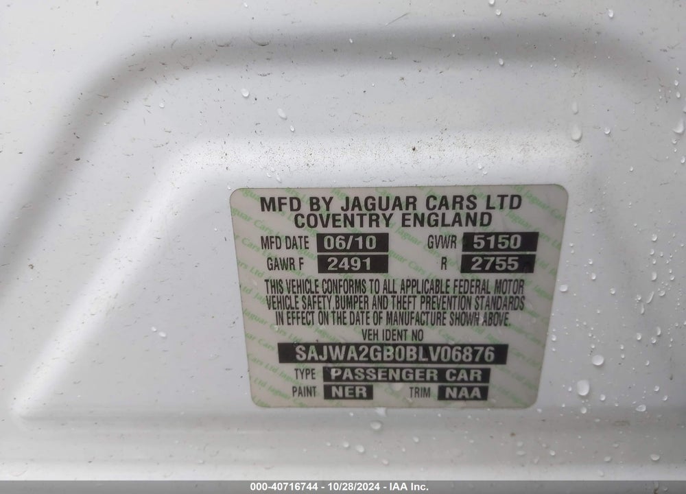 2011 JAGUAR XJ VIN: SAJWA2GB0BLV06876