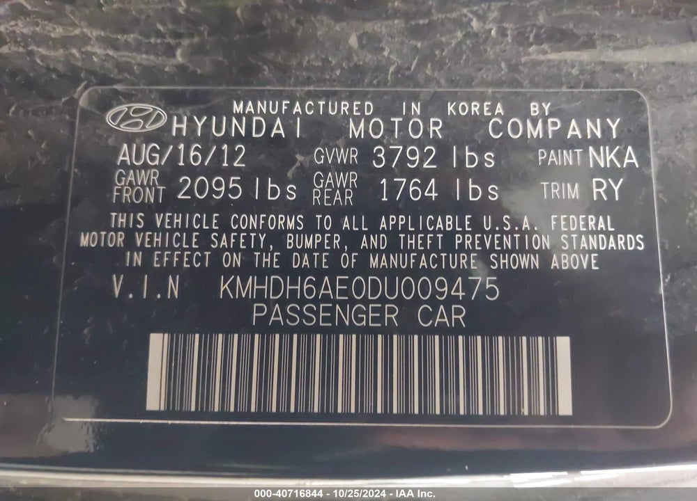 2013 HYUNDAI ELANTRA GS VIN: KMHDH6AE0DU009475