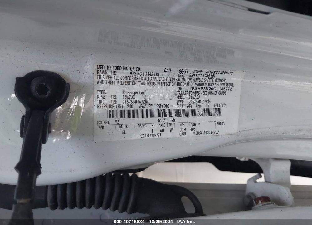 2012 FORD FOCUS SE VIN: 1FAHP3K20CL185772