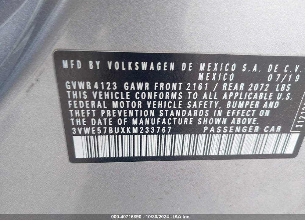 2019 VOLKSWAGEN JETTA 1.4T SEL VIN: 3VWE57BUXKM233767