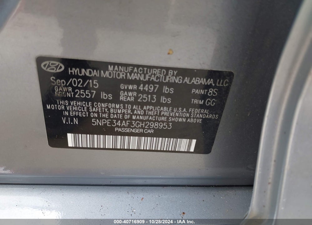 2016 HYUNDAI SONATA LIMITED VIN: 5NPE34AF3GH298953