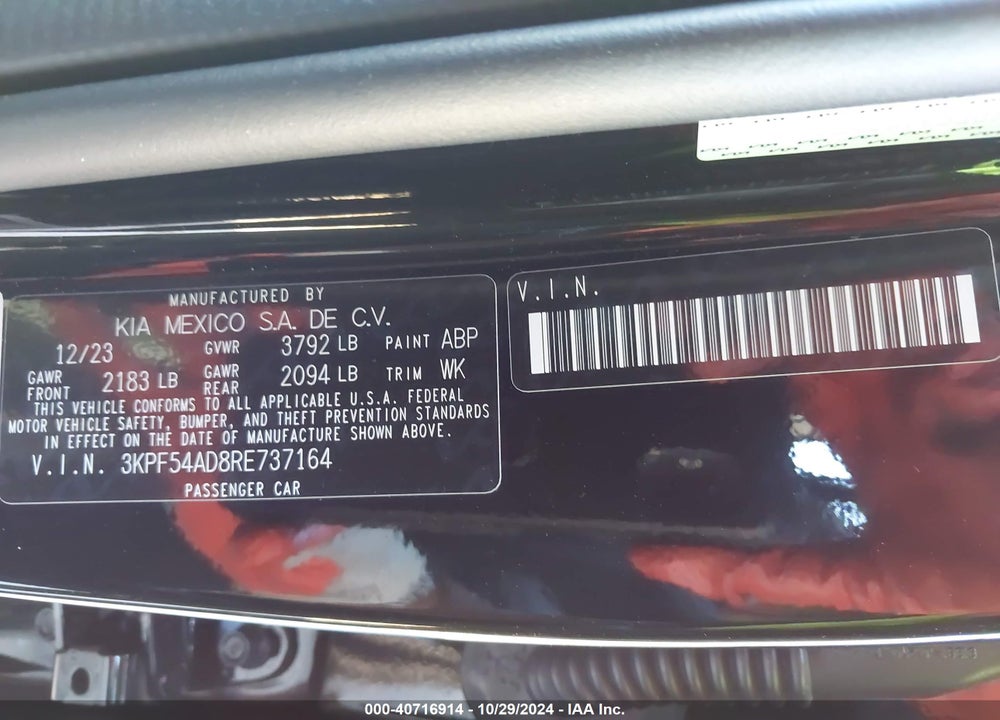 2024 KIA FORTE GT LINE VIN: 3KPF54AD8RE737164