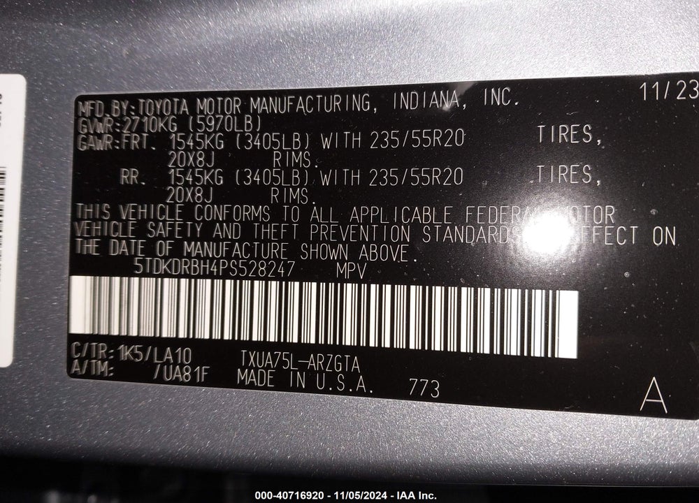 2023 TOYOTA HIGHLANDER PLATINUM VIN: 5TDKDRBH4PS528247