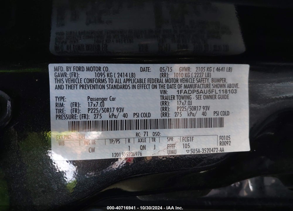 2015 FORD C-MAX HYBRID SE VIN: 1FADP5AU5FL118103