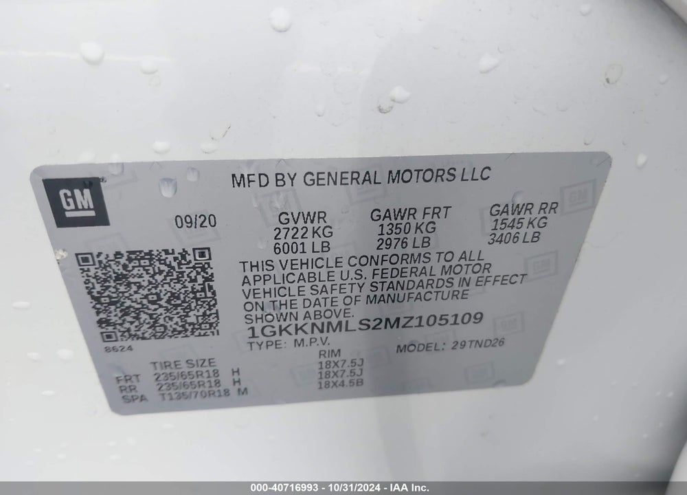 2021 GMC ACADIA FWD SLT VIN: 1GKKNMLS2MZ105109