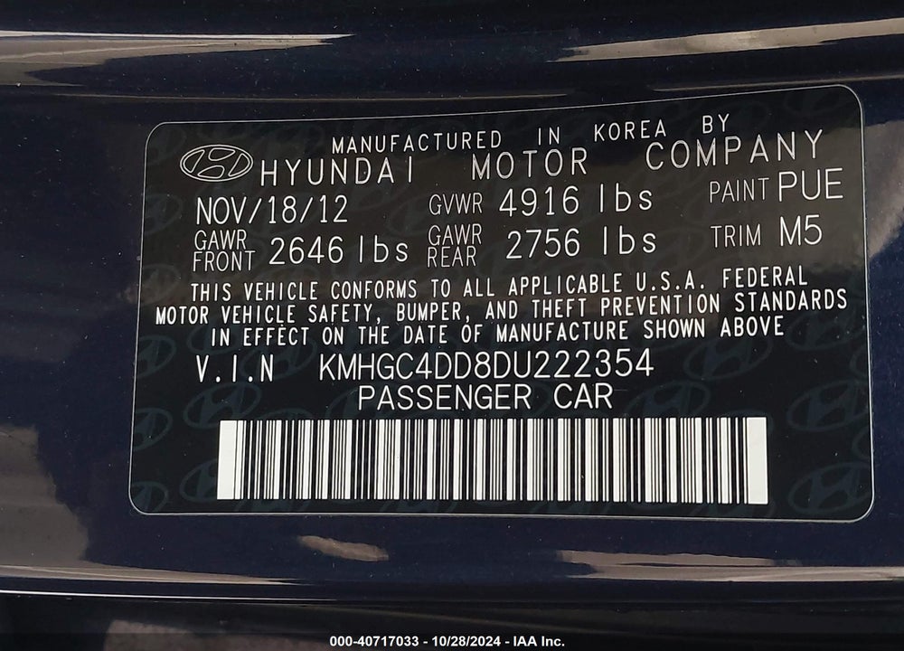 2013 HYUNDAI GENESIS 3.8 VIN: KMHGC4DD8DU222354