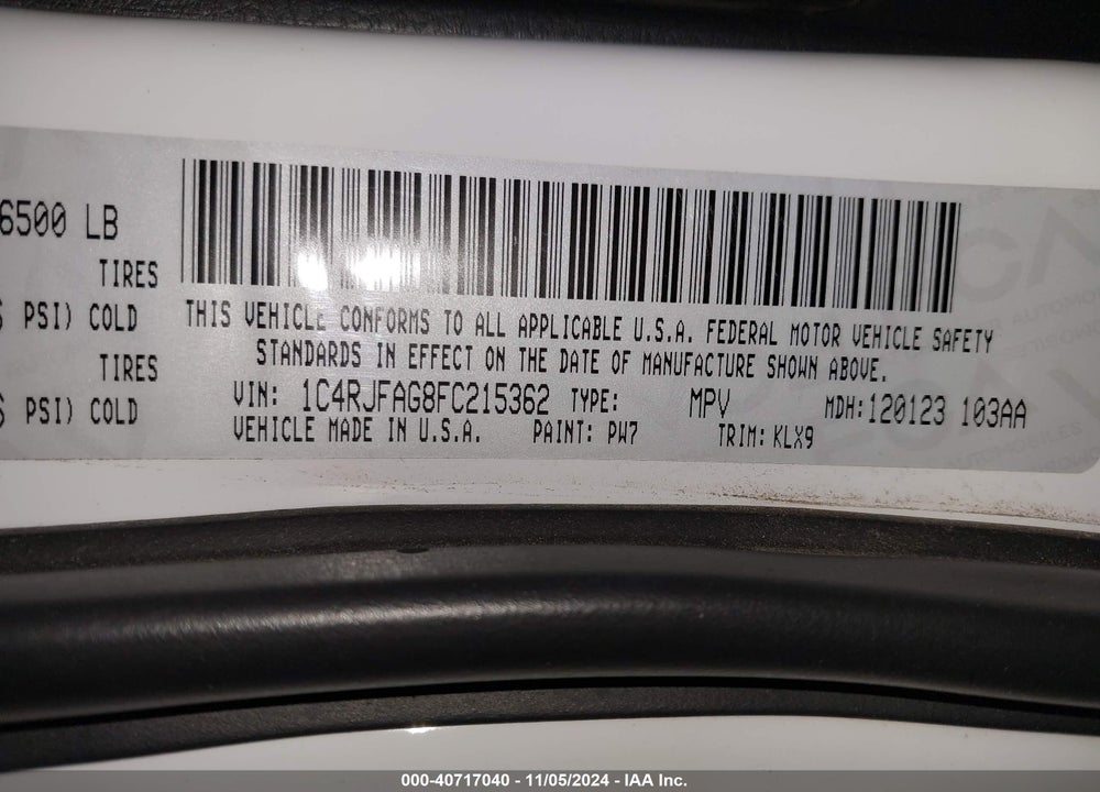 2015 JEEP GRAND CHEROKEE ALTITUDE VIN: 1C4RJFAG8FC215362