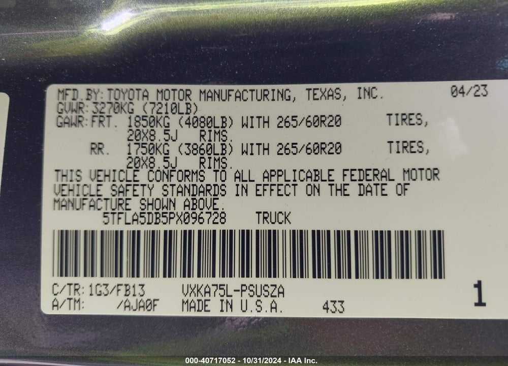 2023 TOYOTA TUNDRA SR5 VIN: 5TFLA5DB5PX096728