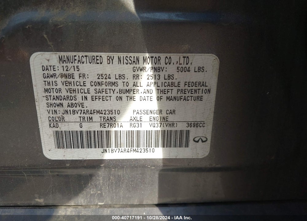 2015 INFINITI Q50 VIN: JN1BV7AR4FM423510