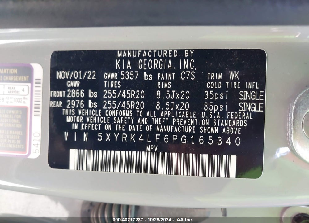 2023 KIA SORENTO SX VIN: 5XYRK4LF6PG165340