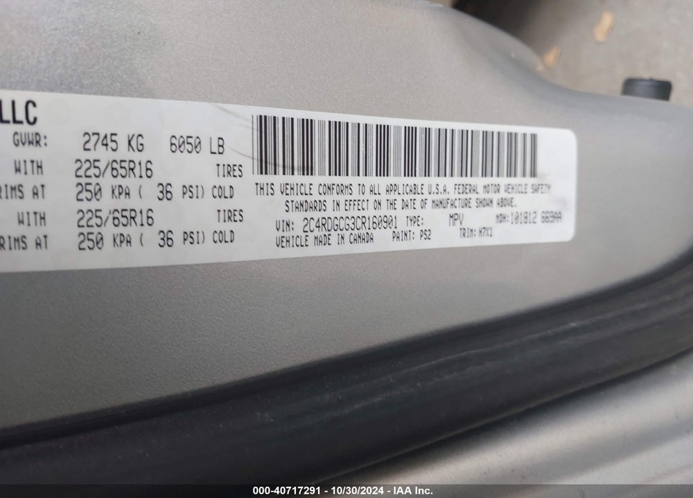 2012 DODGE GRAND CARAVAN SXT VIN: 2C4RDGCG3CR160901