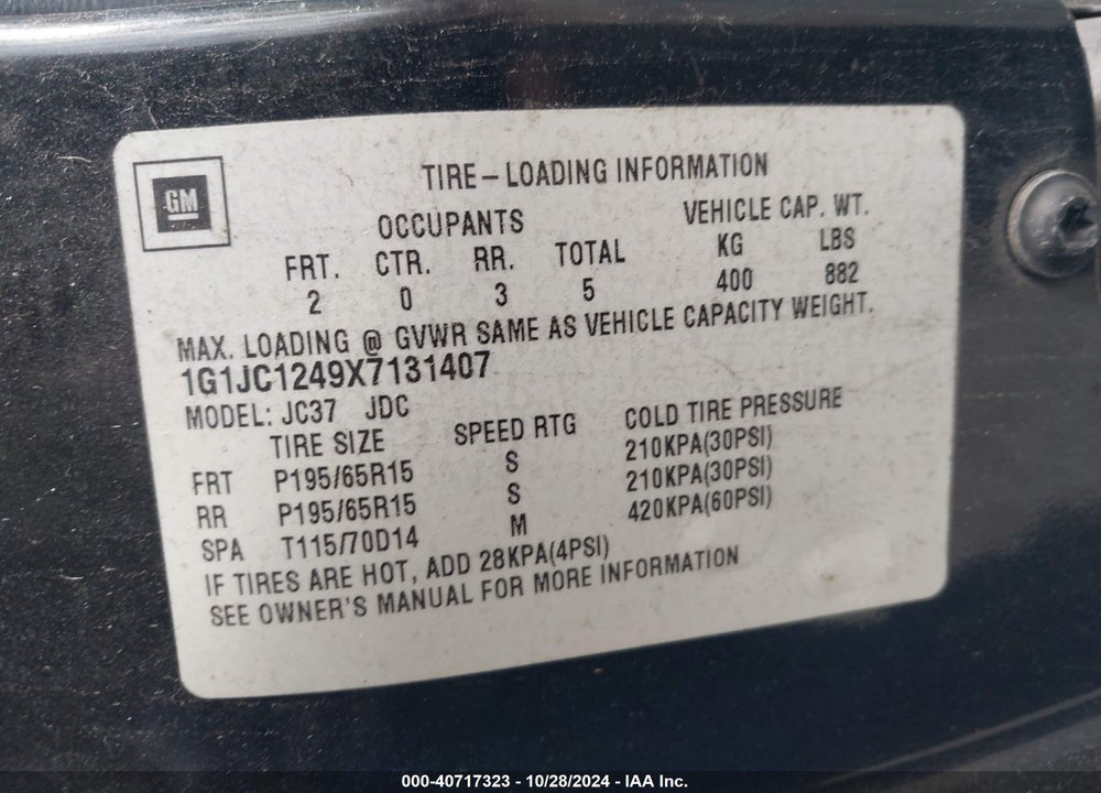 1999 CHEVROLET CAVALIER RS VIN: 1G1JC1249X7131407