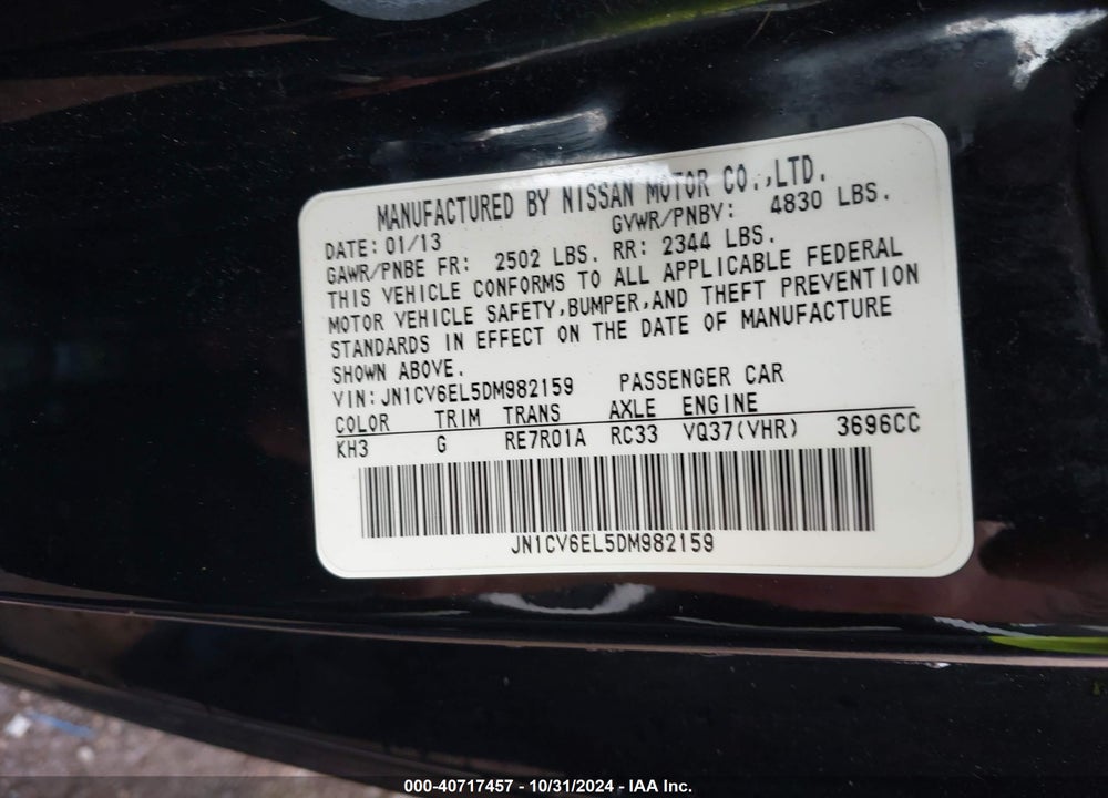 2013 INFINITI G37X VIN: JN1CV6EL5DM982159