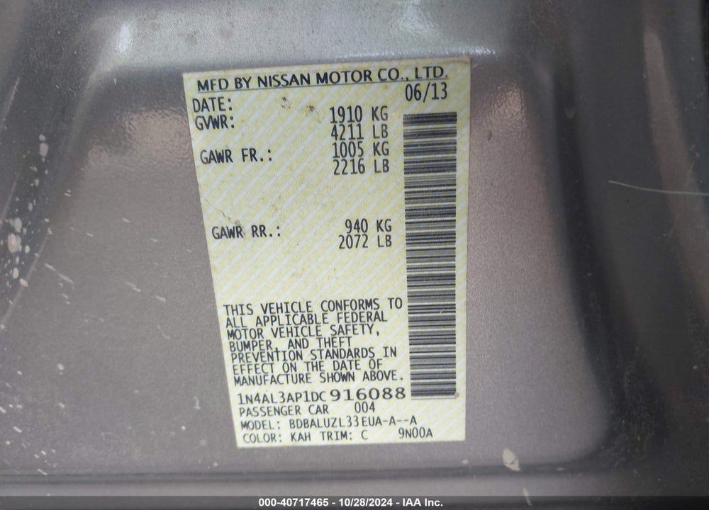2013 NISSAN ALTIMA 2.5 SV VIN: 1N4AL3AP1DC916088