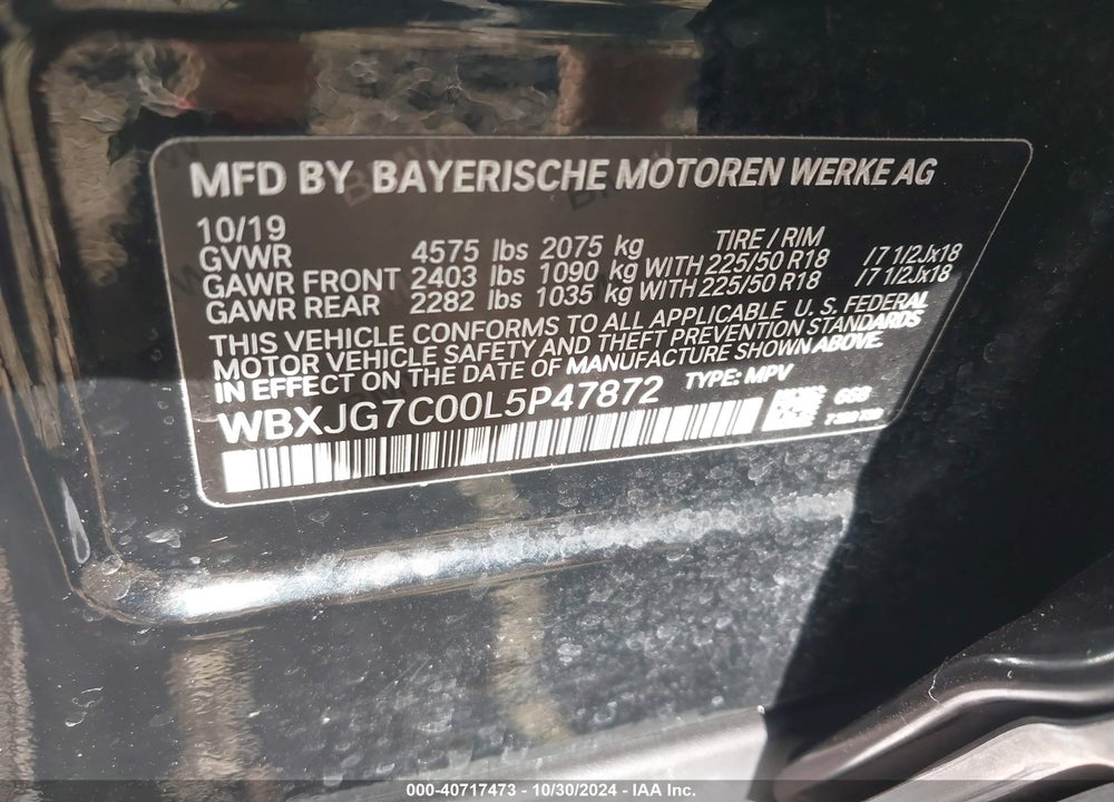 2020 BMW X1 SDRIVE28I VIN: WBXJG7C00L5P47872