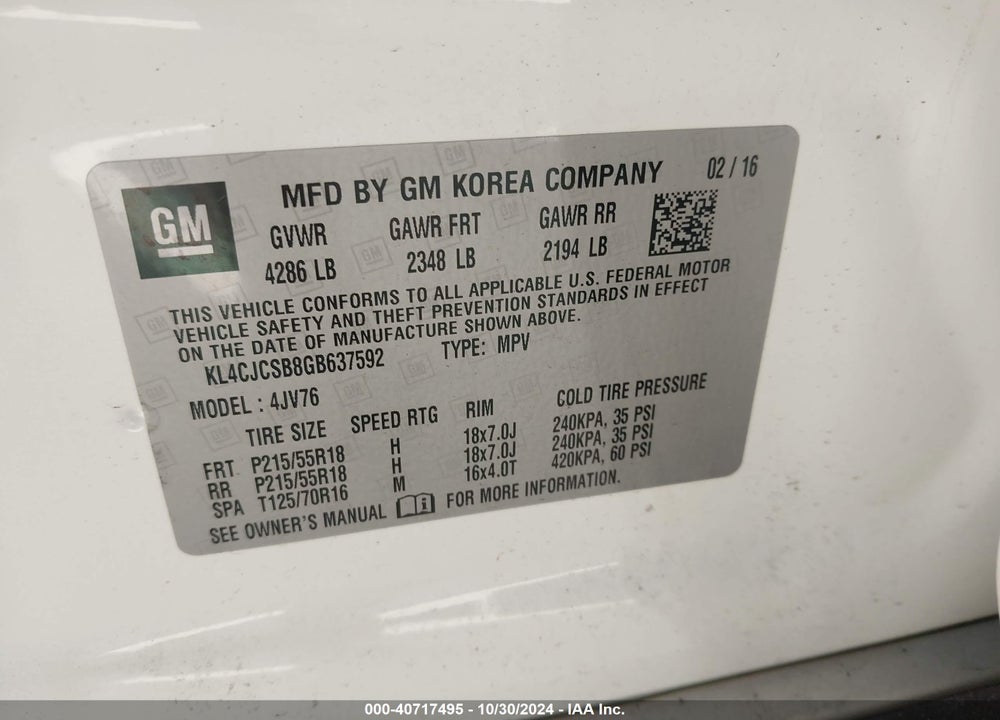 2016 BUICK ENCORE LEATHER VIN: KL4CJCSB8GB637592