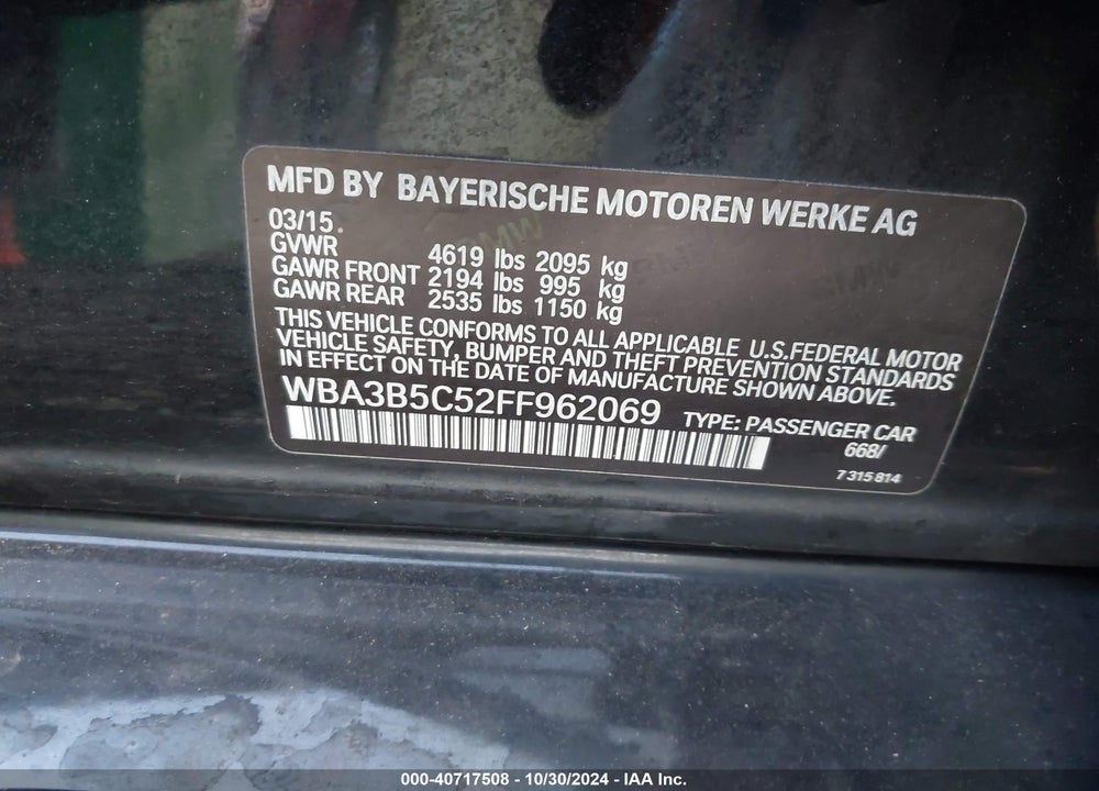 2015 BMW 328I XDRIVE VIN: WBA3B5C52FF962069