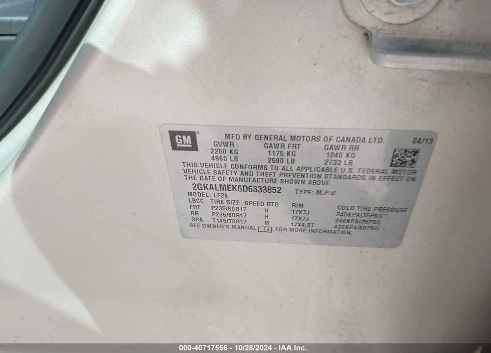 2013 GMC TERRAIN SLE-1 VIN: 2GKALMEK6D6333852