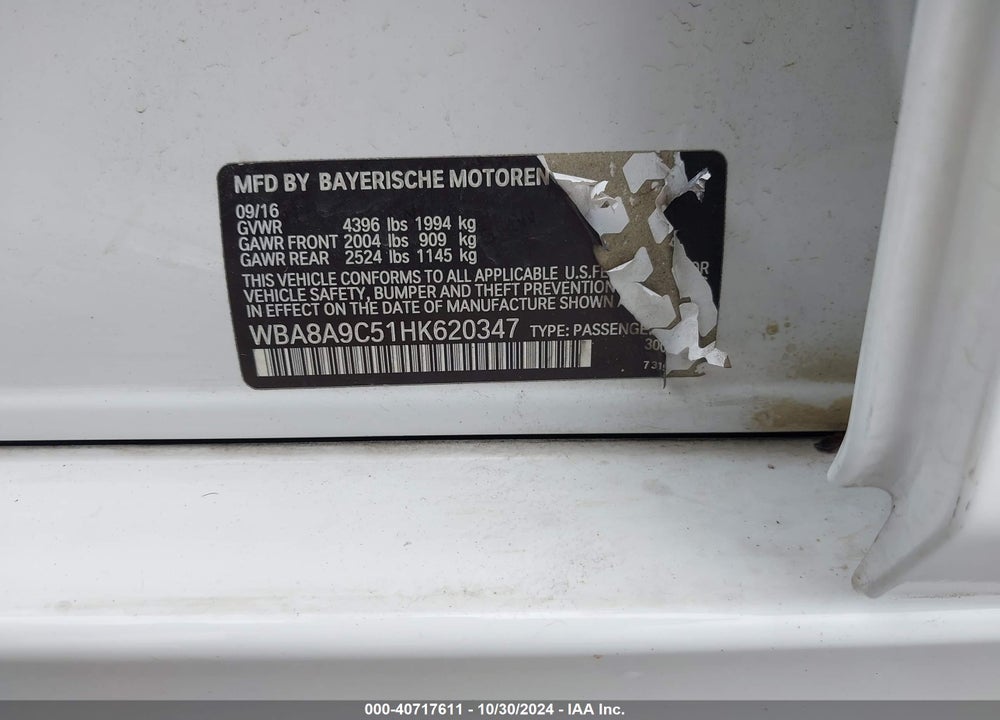 2017 BMW 320I VIN: WBA8A9C51HK620347