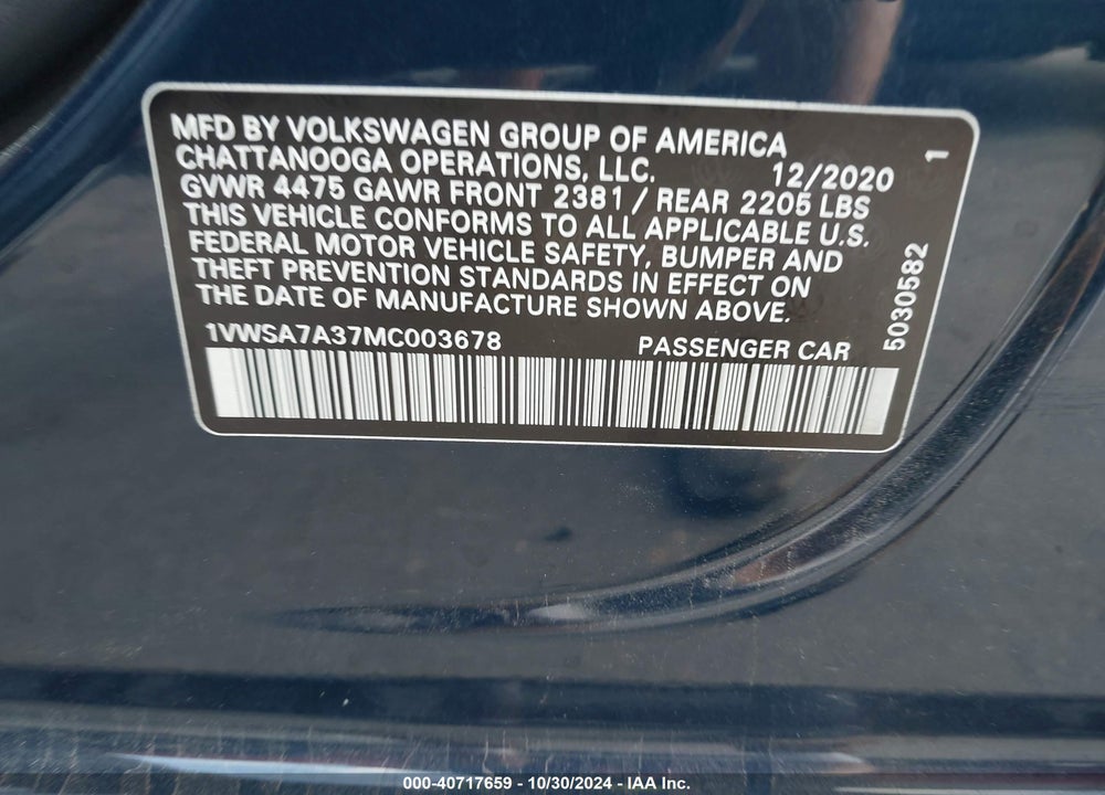 2021 VOLKSWAGEN PASSAT 2.0T SE VIN: 1VWSA7A37MC003678