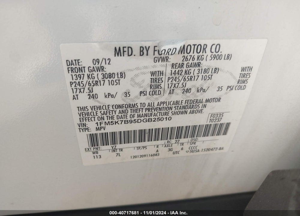 2013 FORD EXPLORER VIN: 1FM5K7B95DGB25010