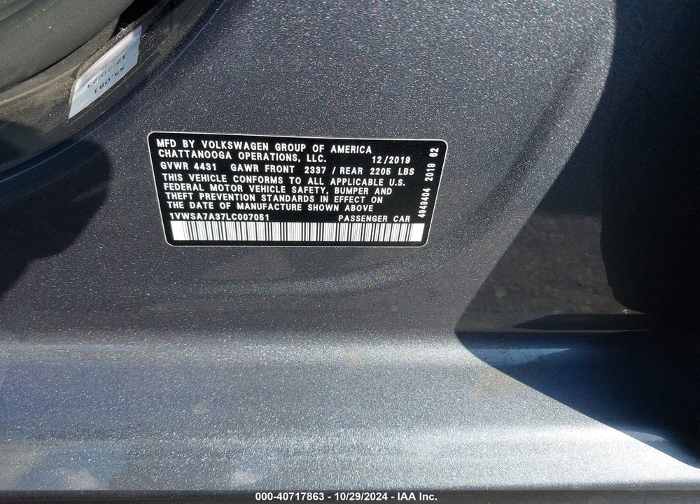2020 VOLKSWAGEN PASSAT SE VIN: 1VWSA7A37LC007051