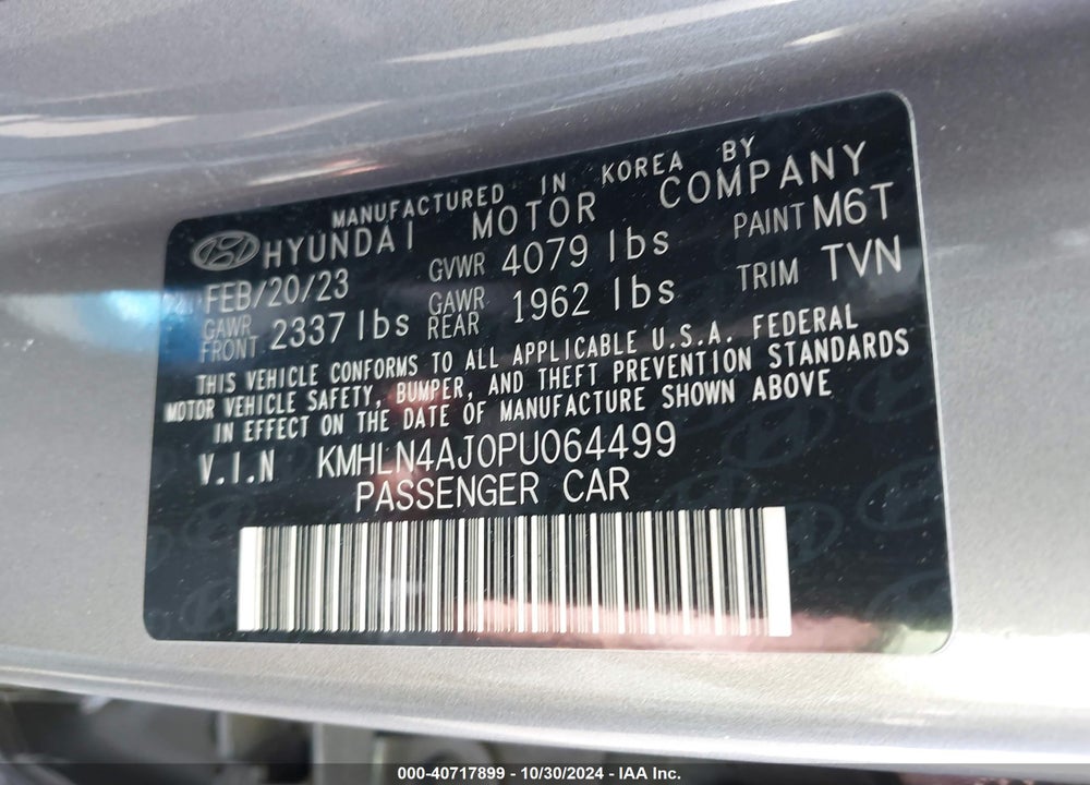 2023 HYUNDAI ELANTRA HYBRID LIMITED VIN: KMHLN4AJ0PU064499