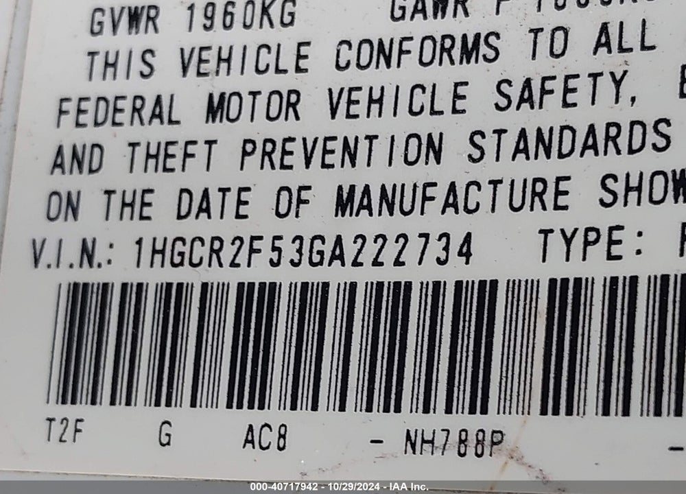 2016 HONDA ACCORD SPORT VIN: 1HGCR2F53GA222734