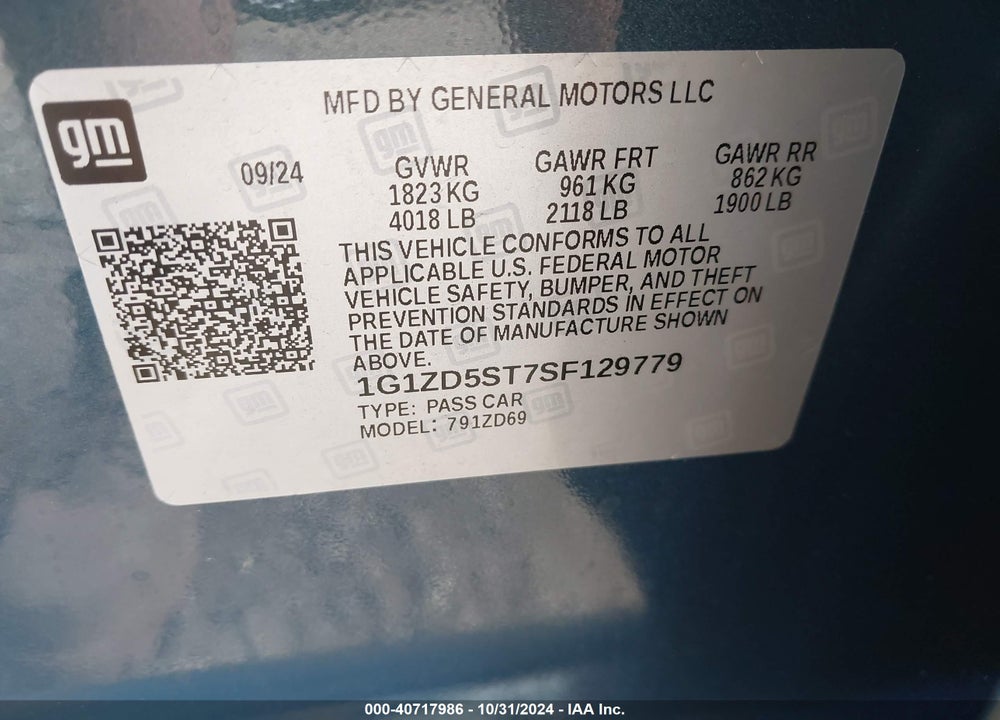 2025 CHEVROLET MALIBU FWD 1LT VIN: 1G1ZD5ST7SF129779