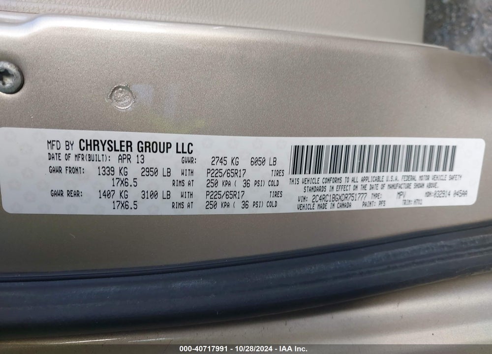 2013 CHRYSLER TOWN & COUNTRY TOURING VIN: 2C4RC1BGXDR751777