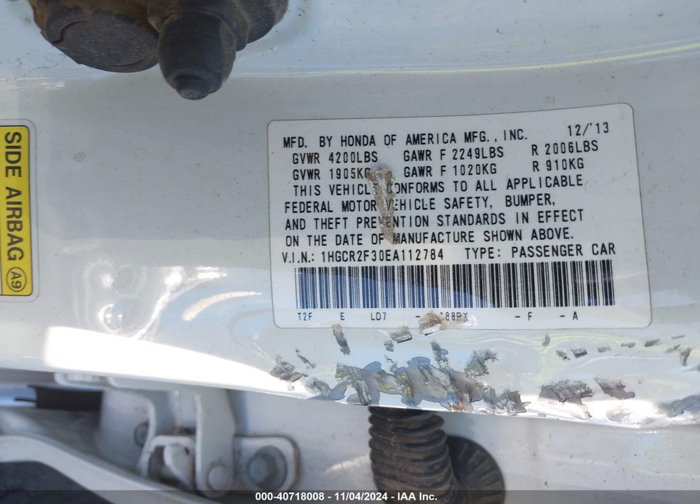 2014 HONDA ACCORD LX VIN: 1HGCR2F30EA112784