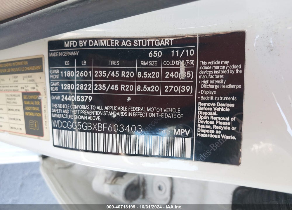 2011 MERCEDES-BENZ GLK 350 VIN: WDCGG5GBXBF603403