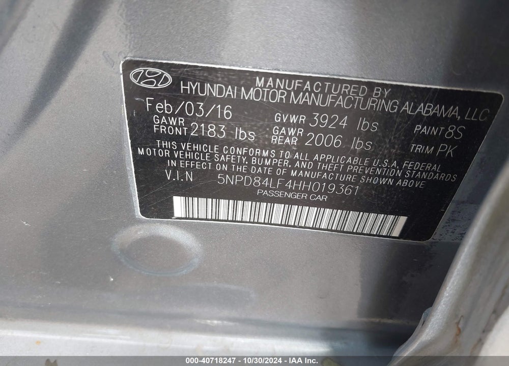 2017 HYUNDAI ELANTRA SE VIN: 5NPD84LF4HH019361