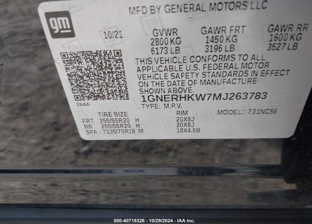 2021 CHEVROLET TRAVERSE FWD LT LEATHER VIN: 1GNERHKW7MJ263783
