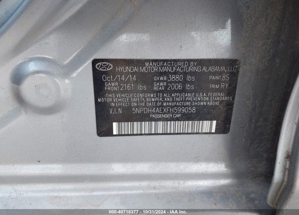 2015 HYUNDAI ELANTRA SE VIN: 5NPDH4AEXFH599058