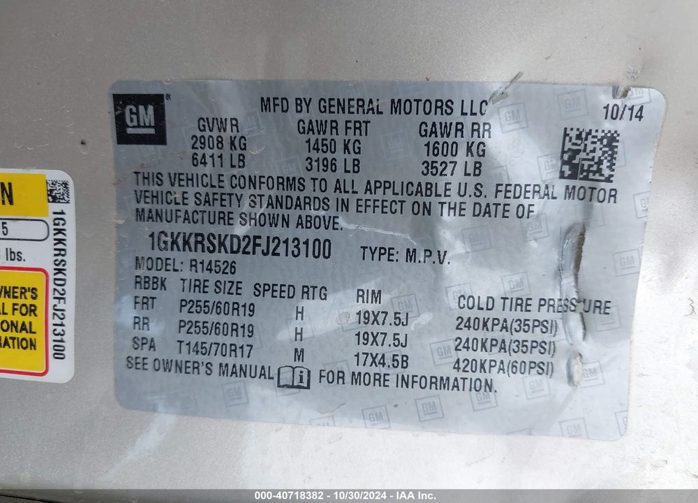 2015 GMC ACADIA SLT-2 VIN: 1GKKRSKD2FJ213100