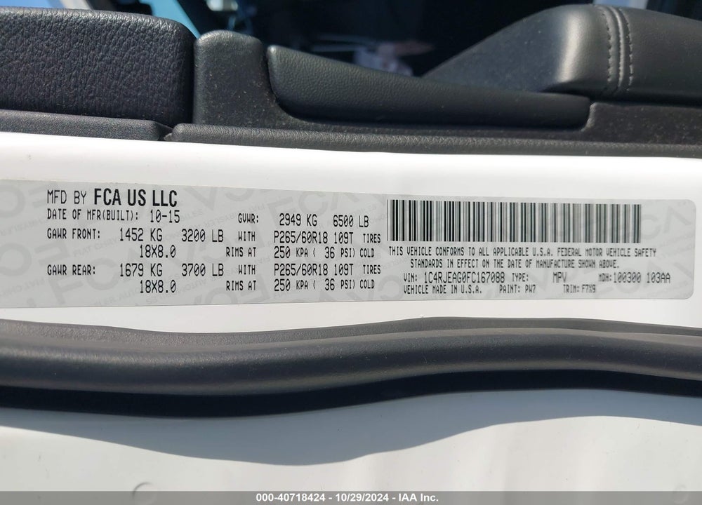 2015 JEEP GRAND CHEROKEE LAREDO VIN: 1C4RJEAG0FC167088