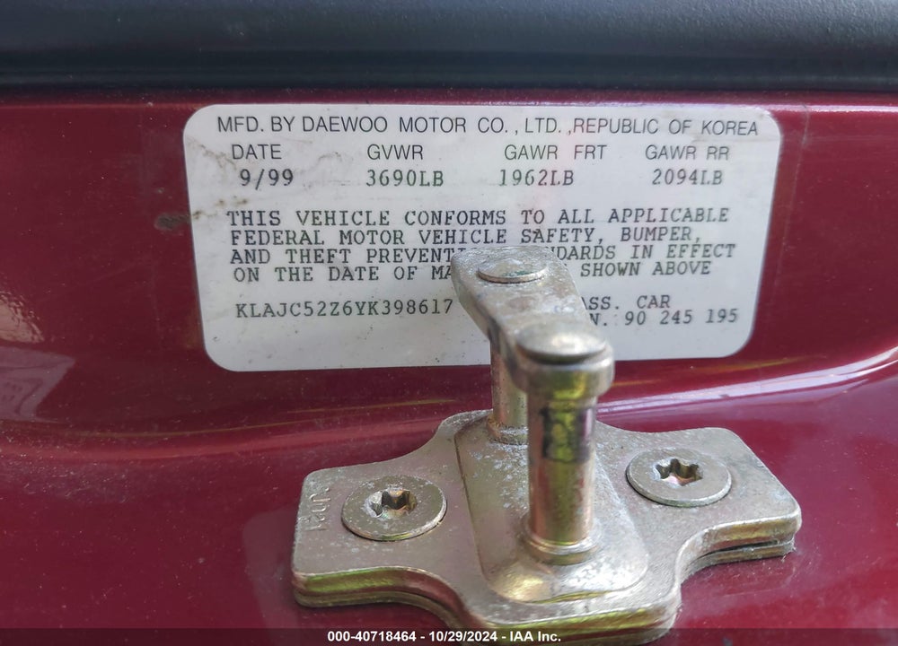 2000 DAEWOO NUBIRA SE VIN: KLAJC52Z6YK398617