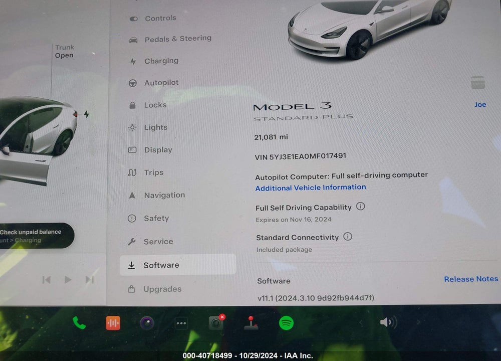 2021 TESLA MODEL 3 STANDARD RANGE PLUS REAR-WHEEL DRIVE VIN: 5YJ3E1EA0MF017491