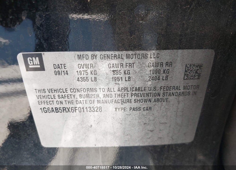 2015 CADILLAC ATS LUXURY VIN: 1G6AB5RX6F0113328