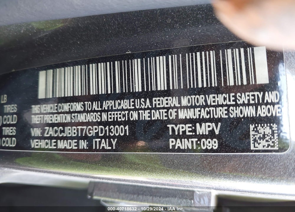 2016 JEEP RENEGADE JUSTICE VIN: ZACCJBBT7GPD13001