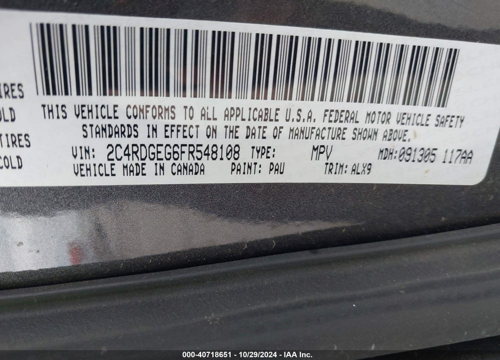2015 DODGE GRAND CARAVAN R/T VIN: 2C4RDGEG6FR548108