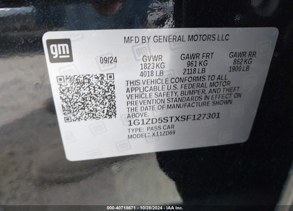 2025 CHEVROLET MALIBU FWD 1LT VIN: 1G1ZD5STXSF127301