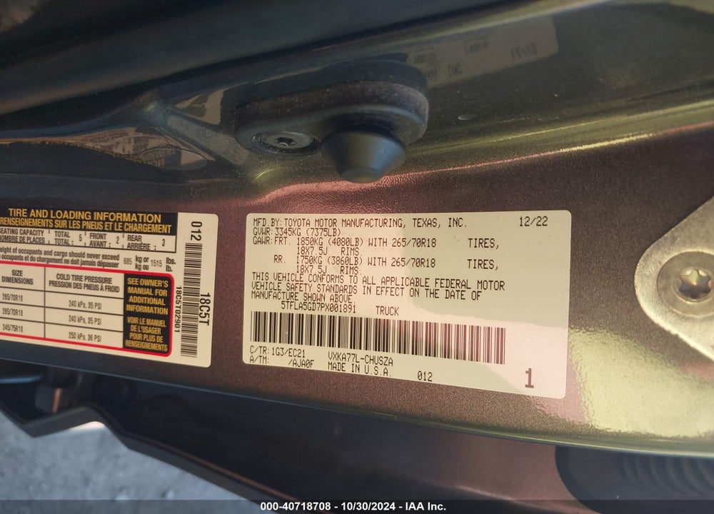 2023 TOYOTA TUNDRA SR5 VIN: 5TFLA5GD7PX001891