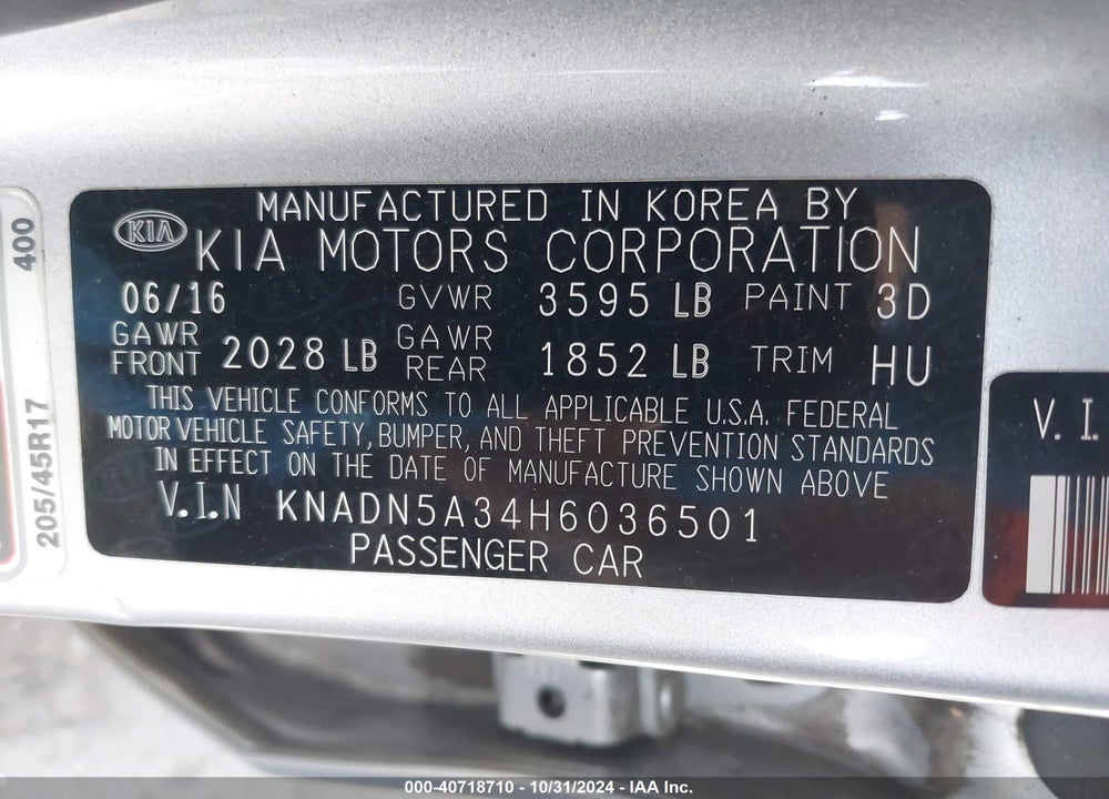 2017 KIA RIO SX VIN: KNADN5A34H6036501