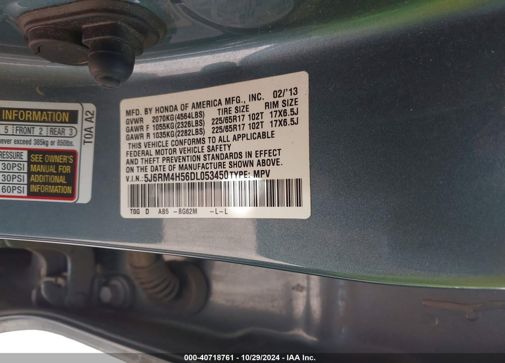 2013 HONDA CR-V EX VIN: 5J6RM4H56DL053450