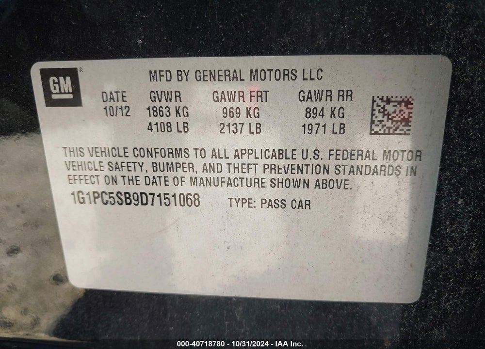 2013 CHEVROLET CRUZE 1LT AUTO VIN: 1G1PC5SB9D7151068