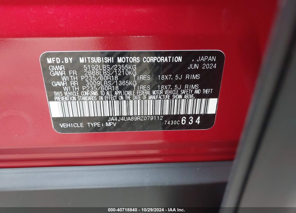 2024 MITSUBISHI OUTLANDER ES 2.5 VIN: JA4J4UA89RZ079112